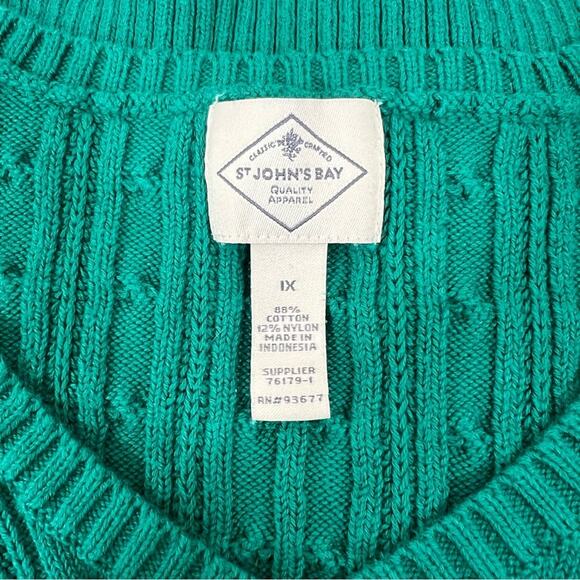 St. John’s Bay Green Cable Knit Cotton Blend Sweater Size 1X - Picture 10 of 10